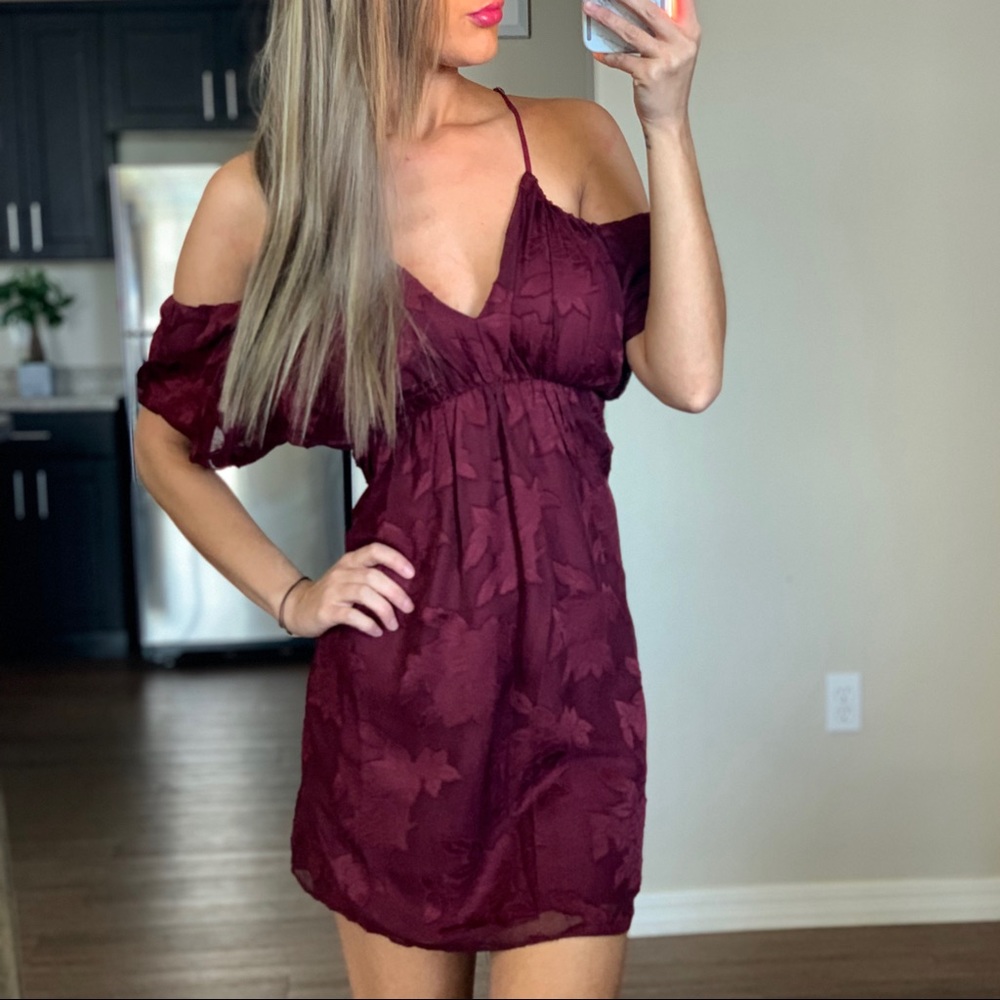 New Anthropologie Burgundy Cold Shoulder Dress - Picture 3 of 6